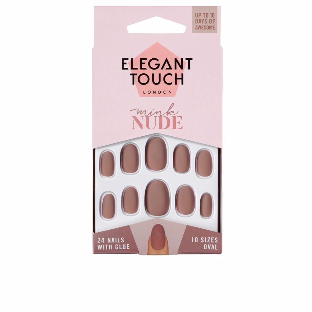 Elegant Touch Polished Colour Nails With Glue Oval #Mink Nude